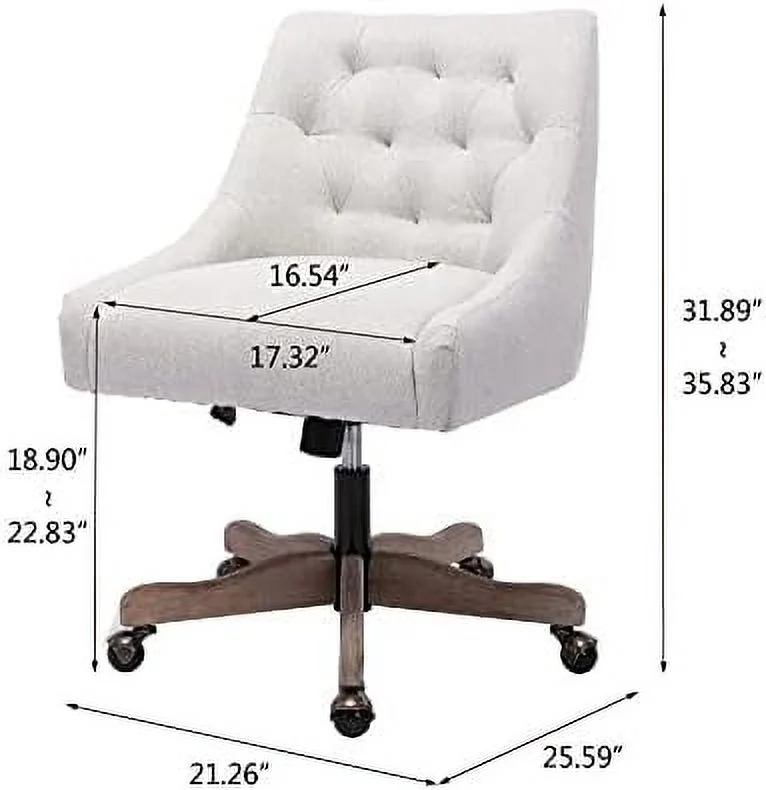 TJUNBOLIFE Home Office Chair  Adjustable Upholstered Computer Desk Chair with  Degree Swiveling Base  Ergonomic Task Chair Vanity Chair for Office  Living Room  Studying  Beige - Curated Treasures Market