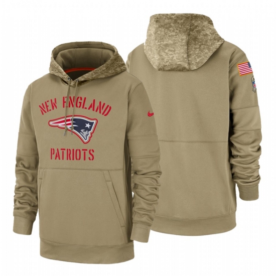 Men's New England Patriots 2019 Salute to Service Tan Sideline Therma Pullover Hoodie