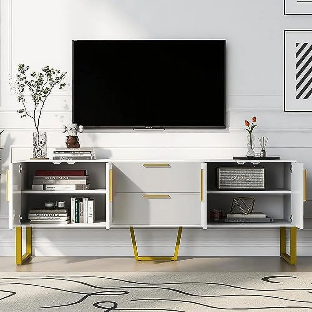 JDZHAPPYLIFE TV Stand Modern Entertainment Center with Drawers and Cabinets Wood TV Console Table with Metal Legs and Handles for Living Room  Bedroom TVS Up to 75" (Black) - Curated Treasures Market