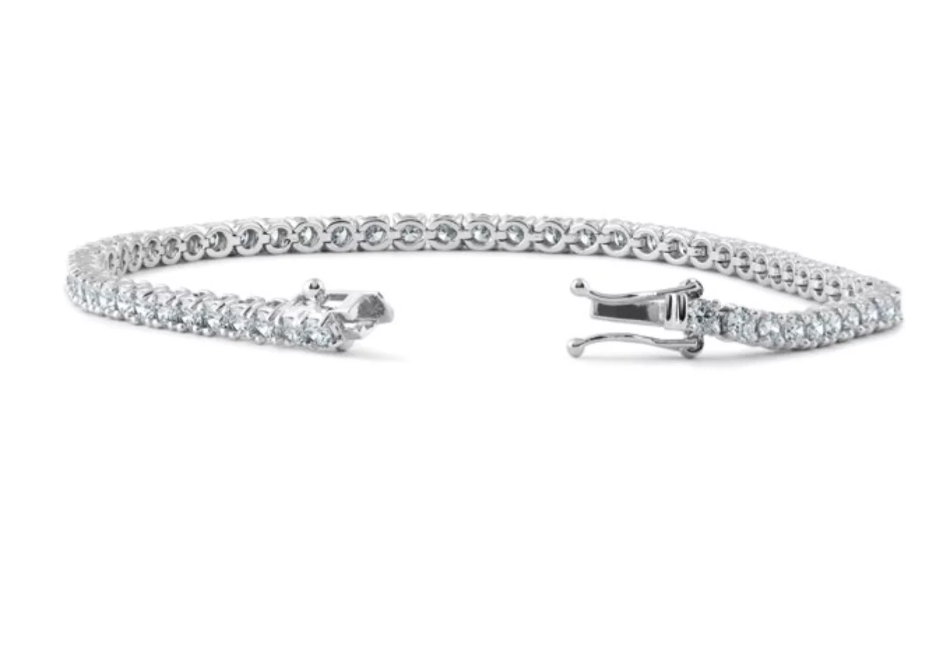 18k White Gold Plated Tennis Bracelet 3MM with Round Moissanite (Sterling Silver, Size: 6