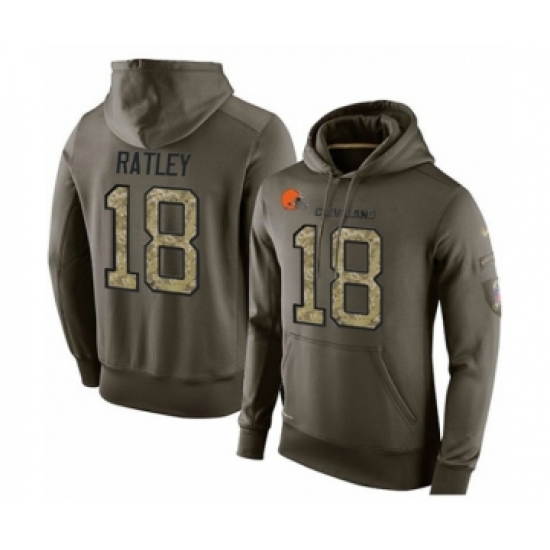 Football Men's Cleveland Browns #18 Damion Ratley Green Salute To Service Pullover Hoodie