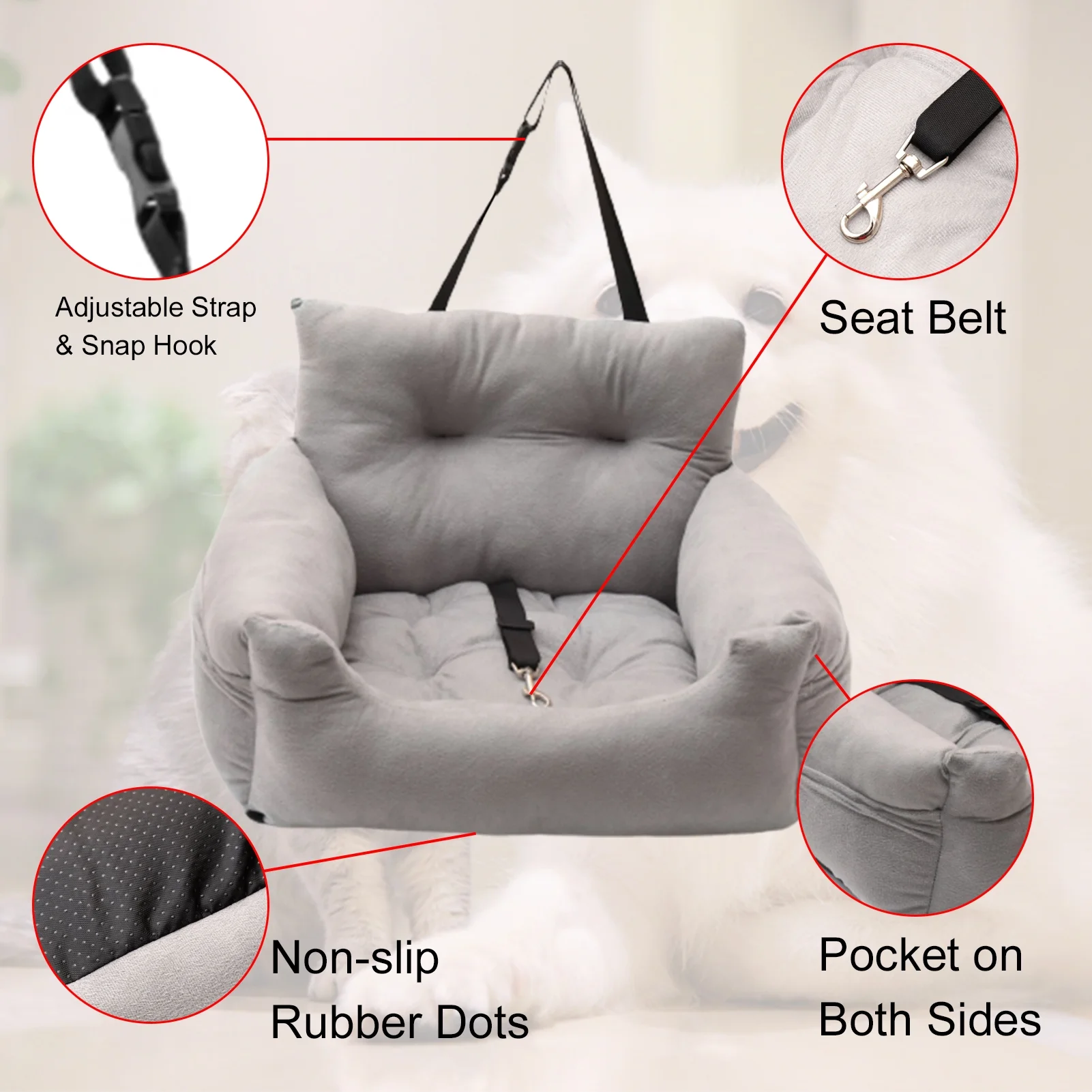 OWSOO Car Seat Dog Bed Multifunctional Design Pet Sofa for Cars Home and All Seasons - Sturdy Safety Belt Comfortable Material Storage Bags - Targeting Pet Owners - Curated Treasures Market