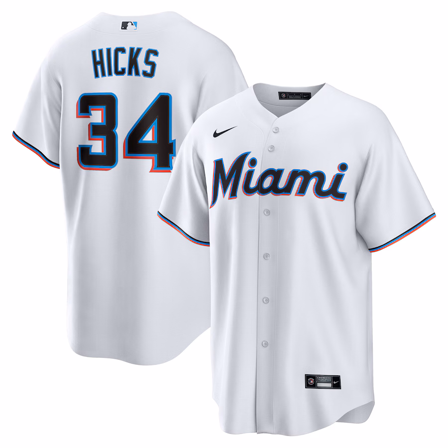 Men's Miami Marlins Liam Hicks Nike White Home Replica Jersey