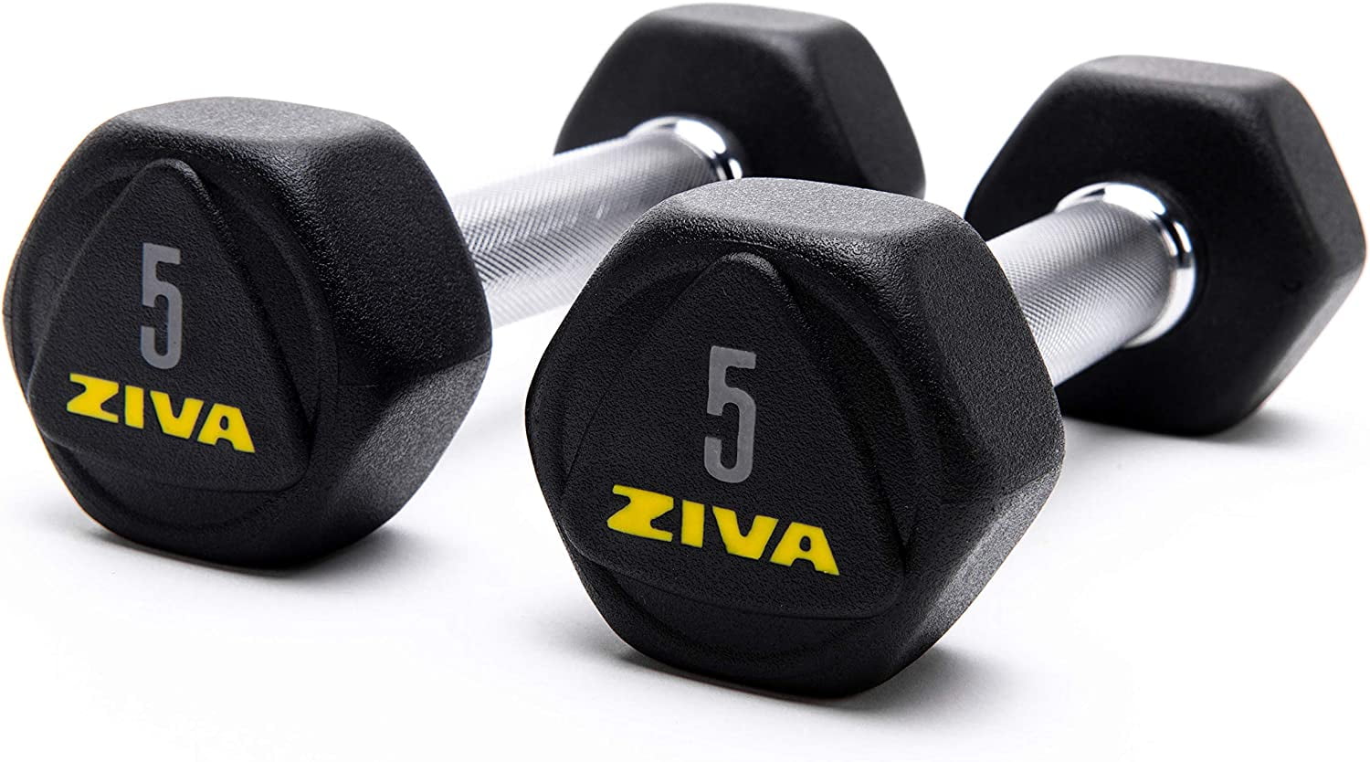 ZIVA Performance Hex Dumbbells Weight Set, Solid Steel Core, Premium Urethane Rubber Encasing, Corrosion Resistant - Pair of Two Dumbbells, 20 Lbs.