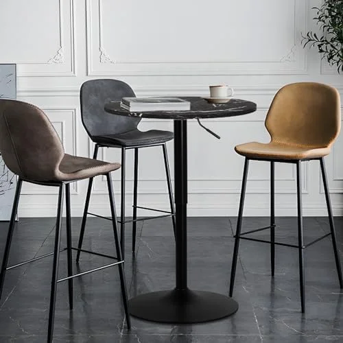 WTYNKAE 23.5'' Round Adjustable Height Wood  Pub Table Adjustable Range 27.5"-36" Living Room Dining Room  Cocktail Table (White Black) - Curated Treasures Market