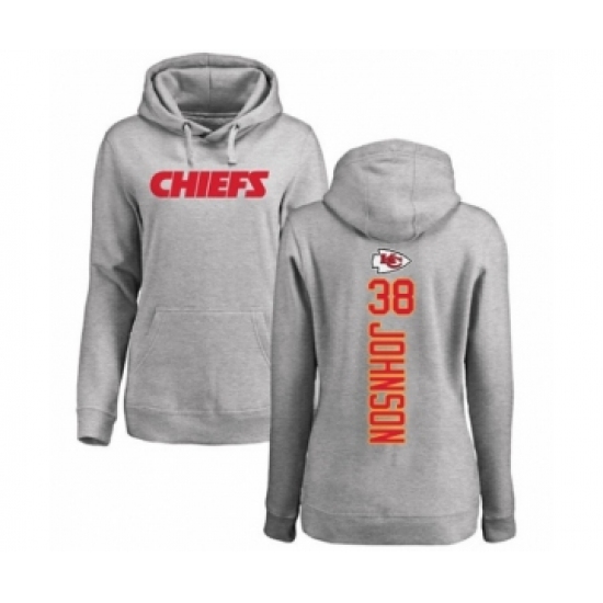 Football Women's Kansas City Chiefs #38 Dontae Johnson Ash Backer Pullover Hoodie
