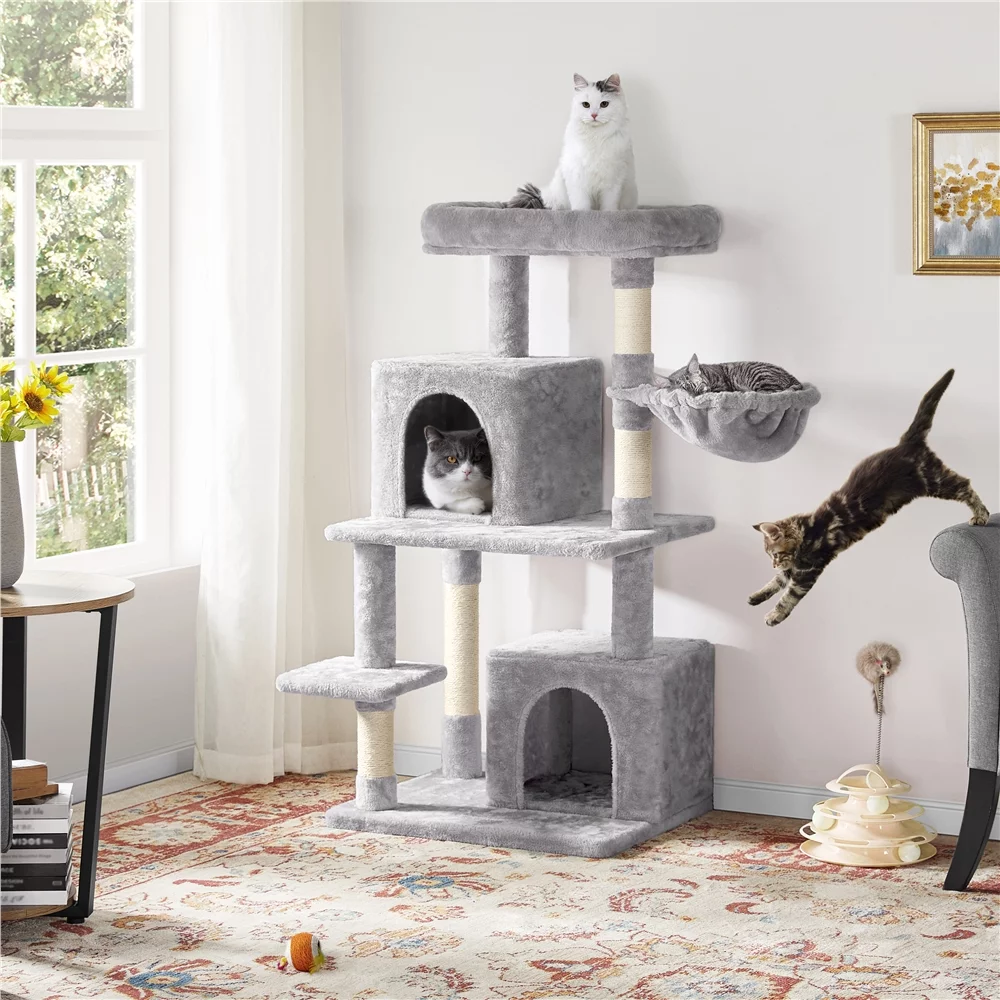 Yaheetech 46.5'' Multilevel Cat Tree Condos Cat Scratching Posts Plush with Top Perch Basket for Cats, Light Gray - Curated Treasures Market