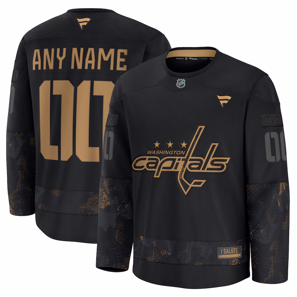 Men's Washington Capitals Fanatics Black 2024 Military Appreciation Custom Practice Jersey