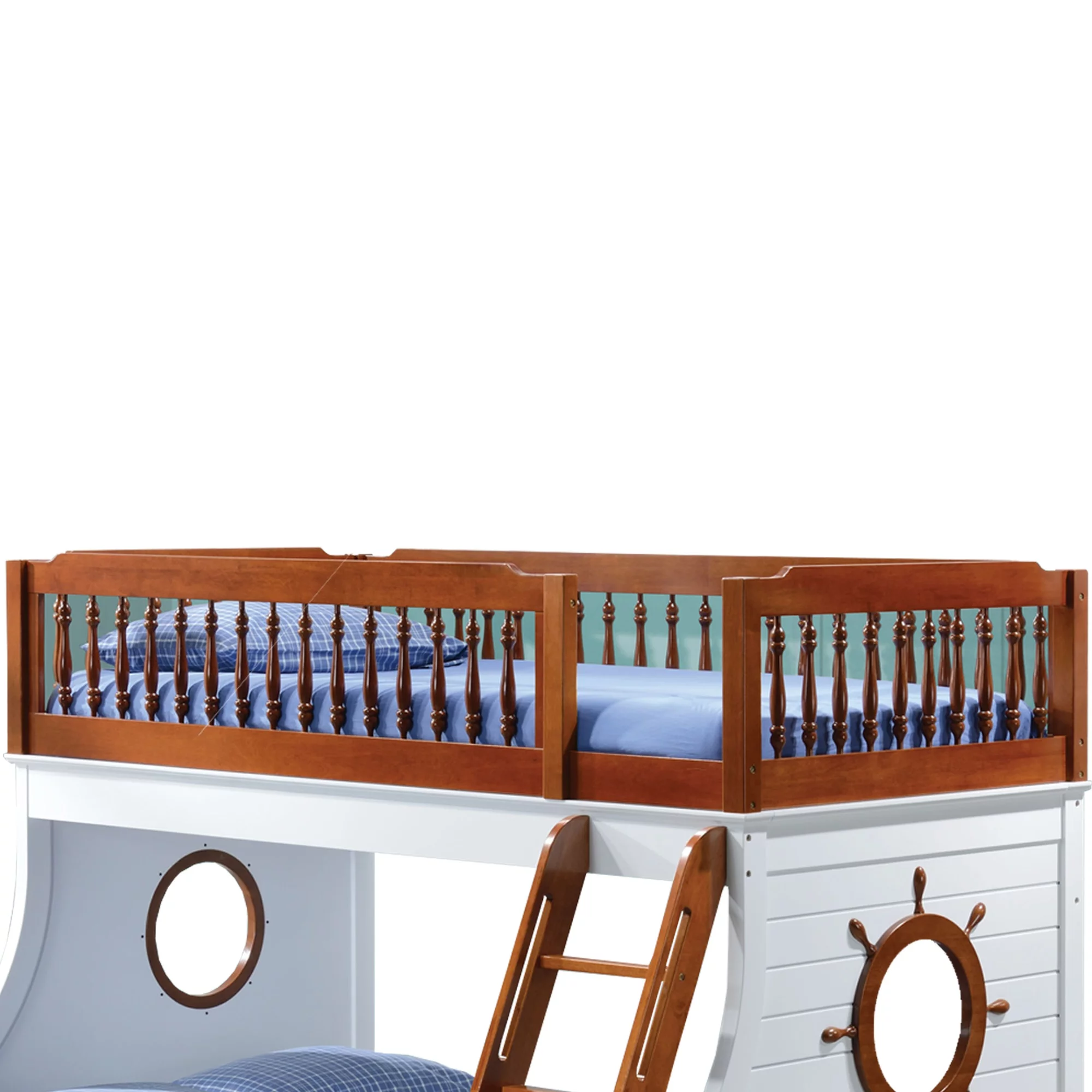 Nautical Wooden Twin/Full Bunk Bed. Oak Brown & White