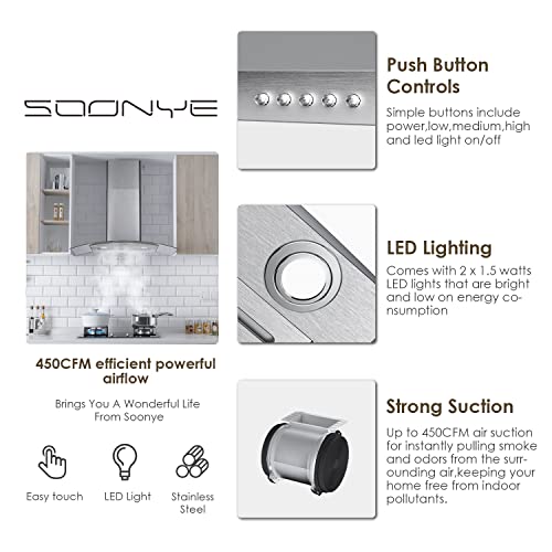 SOONYE Curved Glass Range Hood 30 inch