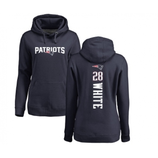 Football Women's New England Patriots #28 James White Navy Blue Backer Pullover Hoodie