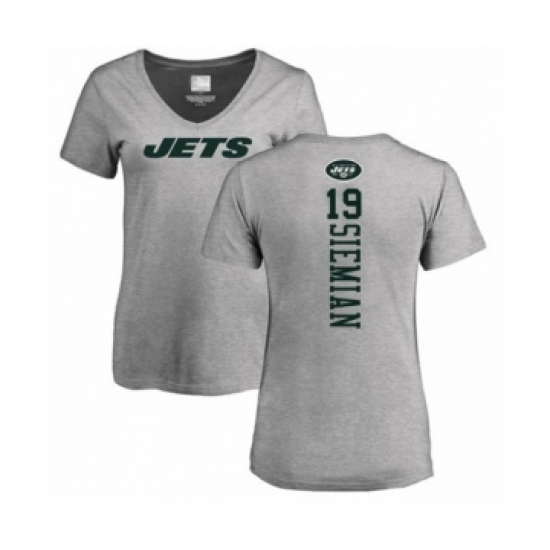 Football Women's New York Jets #19 Trevor Siemian Ash Backer T-Shirt