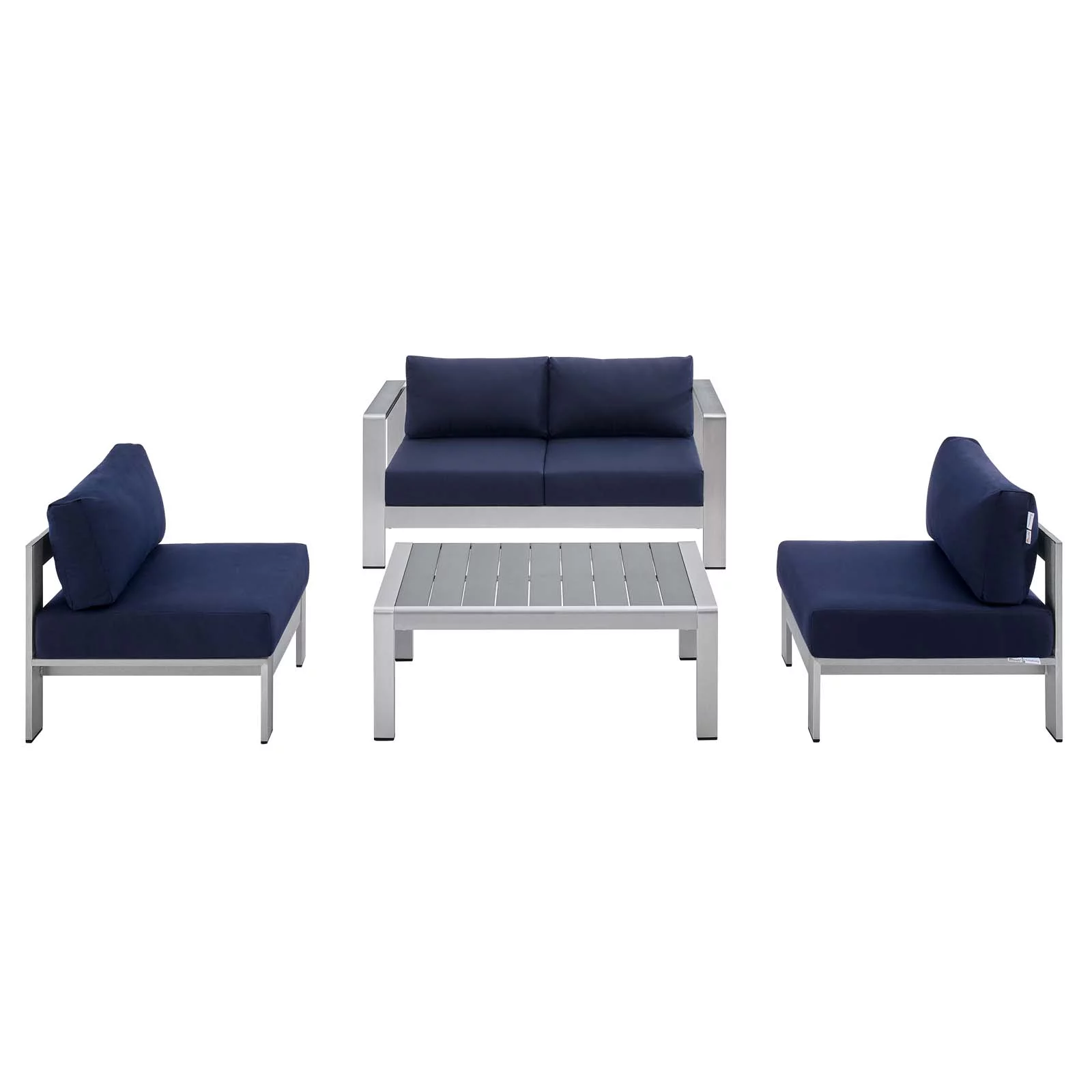 Modway Shore Sunbrella? Fabric Outdoor Patio Aluminum 4 Piece Set in Silver Navy - Curated Treasures Market