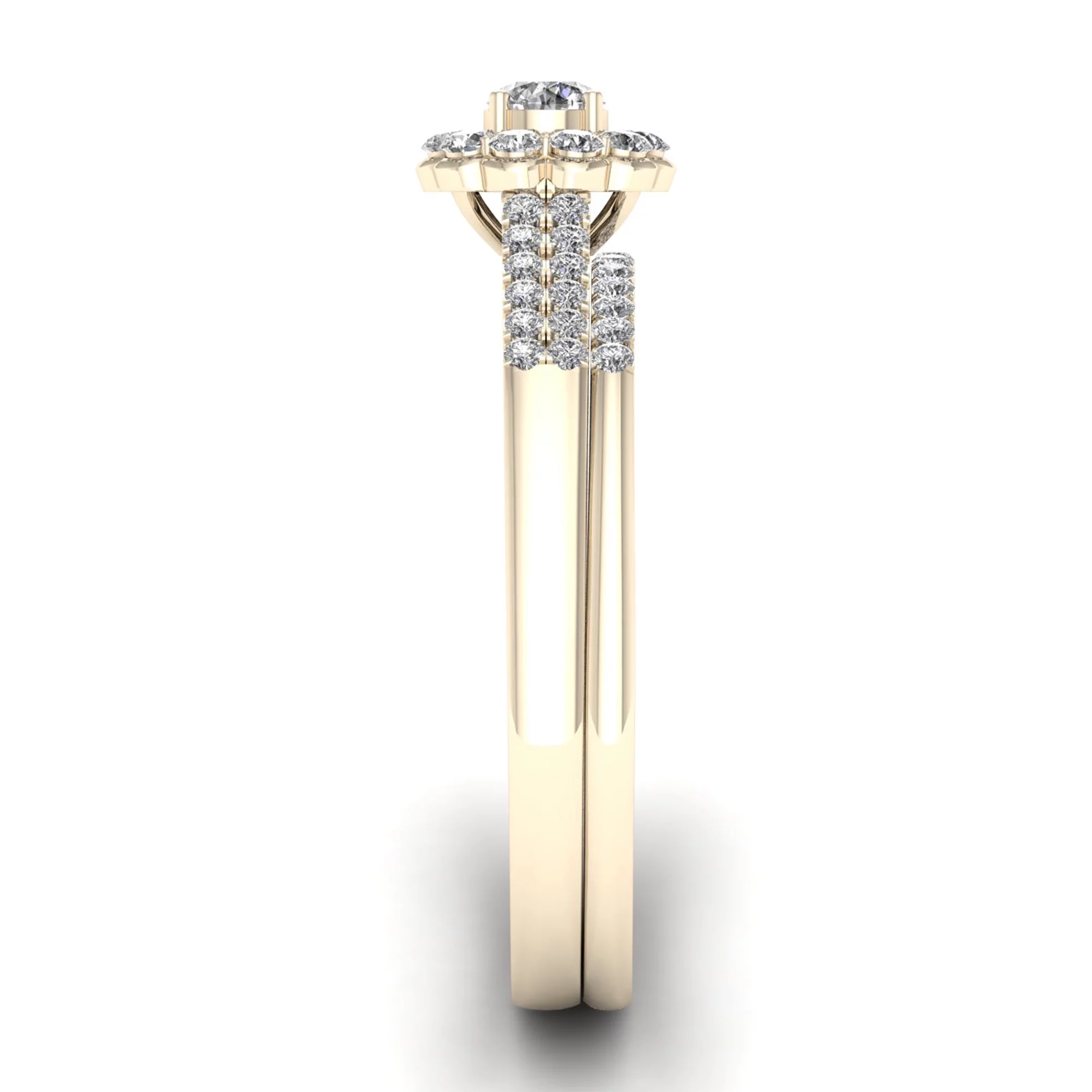 1/3ct TDW Diamond 10K Yellow Gold Flower Halo Bridal Set - Curated Treasures Market