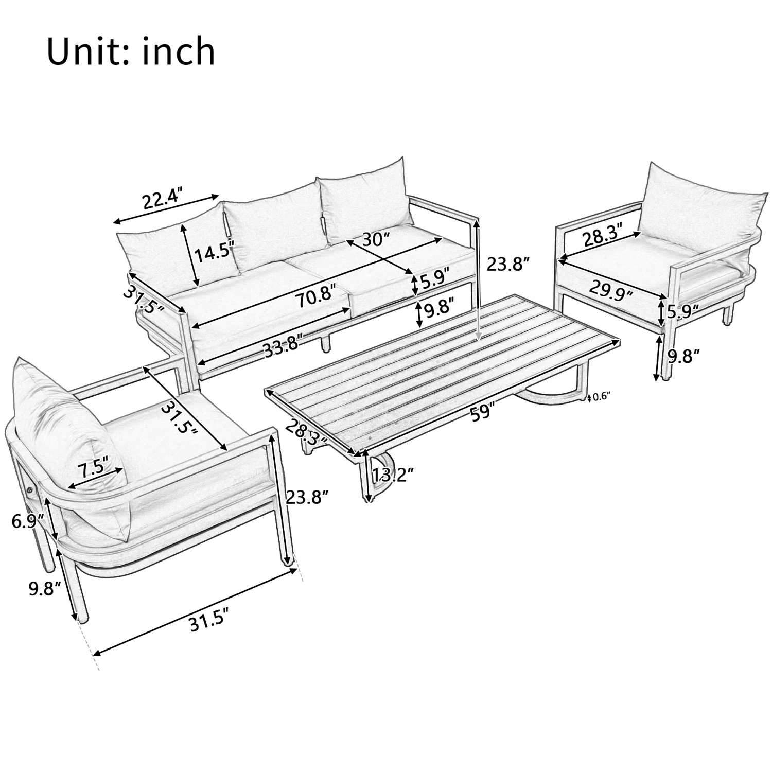 Churanty Metal Patio Conversation Set for 5 with cushions, All Weather Outdoor Steel Sofa Set with 3 Seat Sofa and 2 Chairs for Gardens and Lawn,Beige - Curated Treasures Market