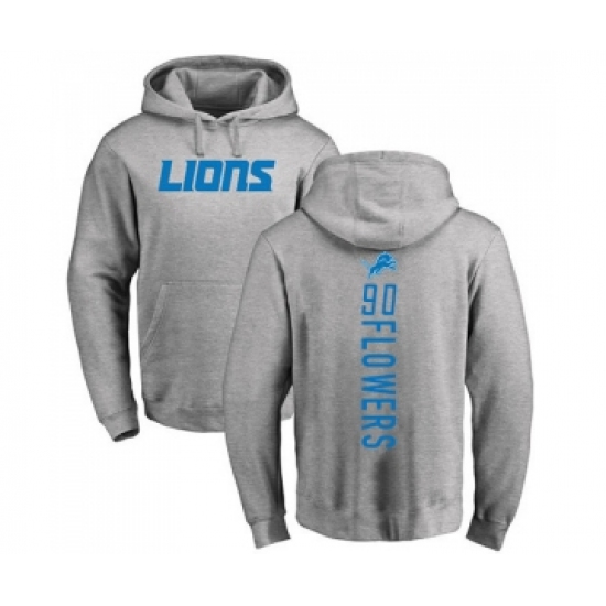 Football Detroit Lions #90 Trey Flowers Ash Backer Pullover Hoodie