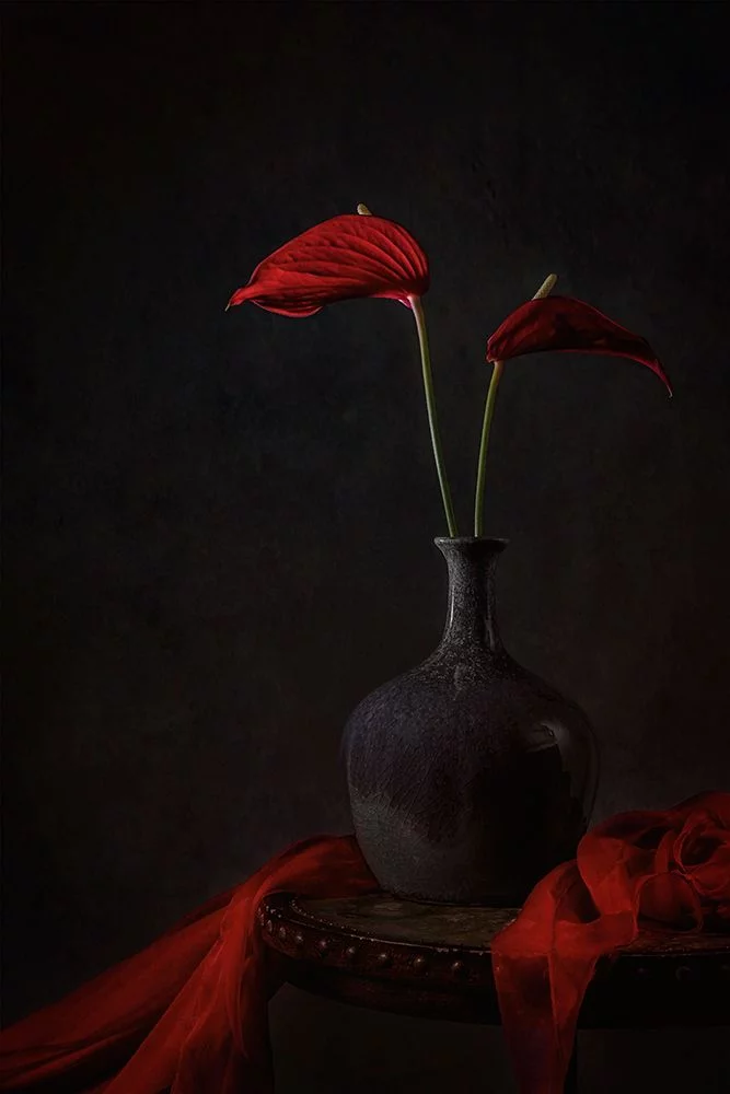 Jacobs, Lydia 11x14 Black Ornate Wood Framed with Double Matting Museum Art Print Titled - Tropical Anthurium - Curated Treasures Market