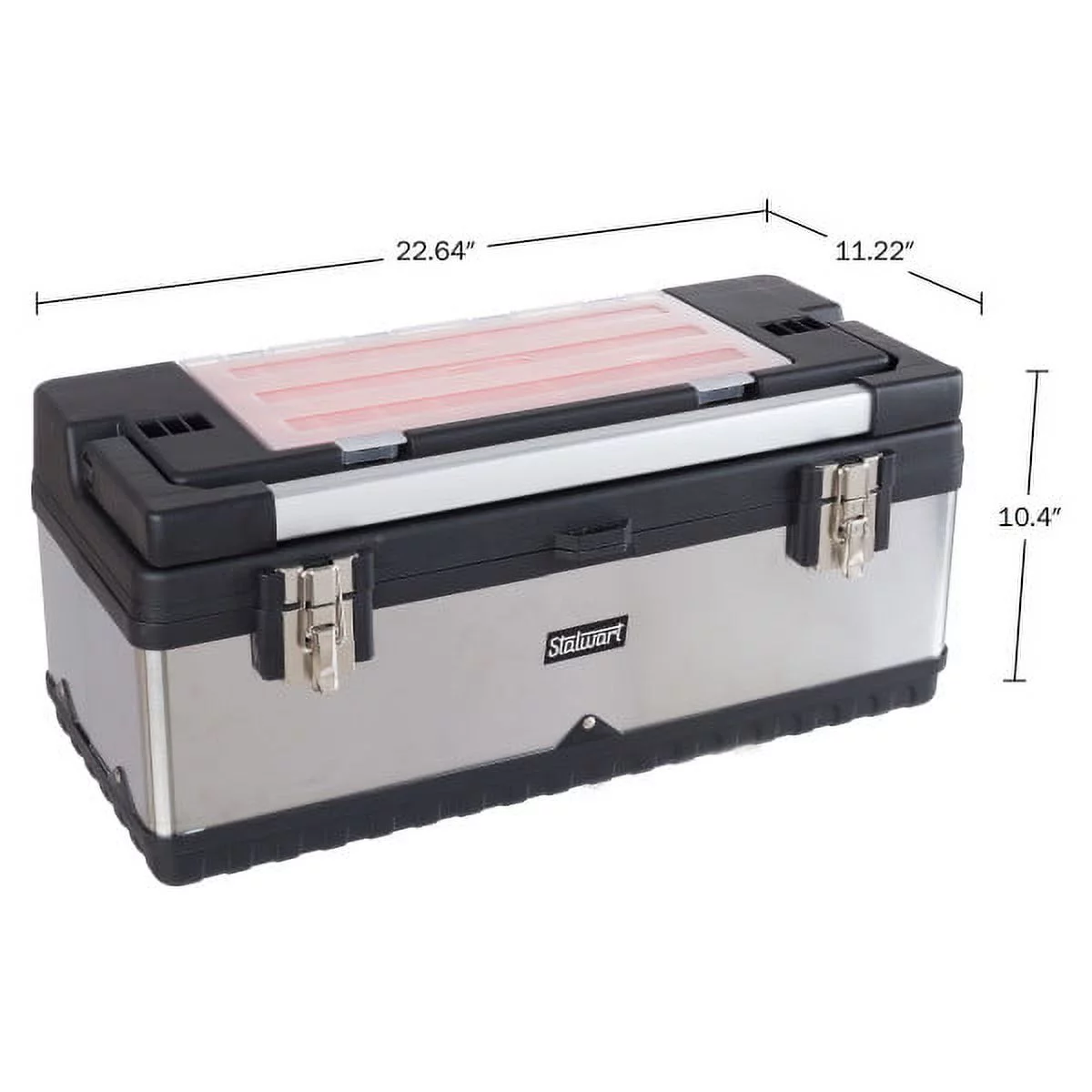 Tool Box - Features Small Parts Organizer with 18 Bins and Removable Tray - Portable Metal and Plastic Tool Tote with Ergonomic Handle by Stalwart