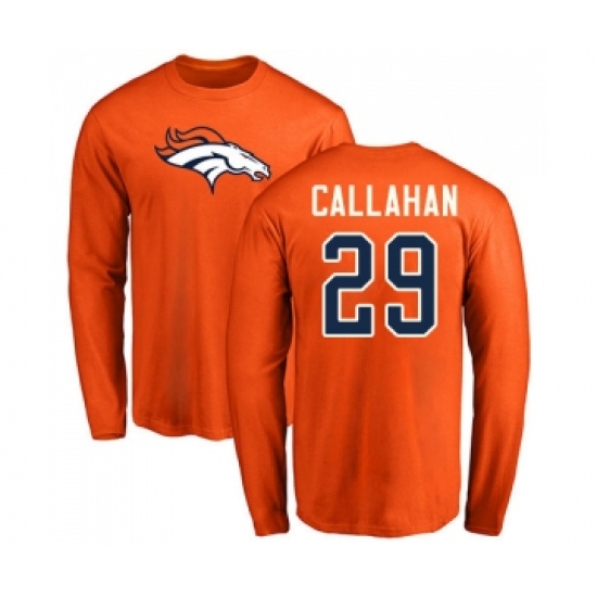 Football Denver Broncos #29 Bryce Callahan Orange Name & Number Logo Long Sleeve T-Shirt