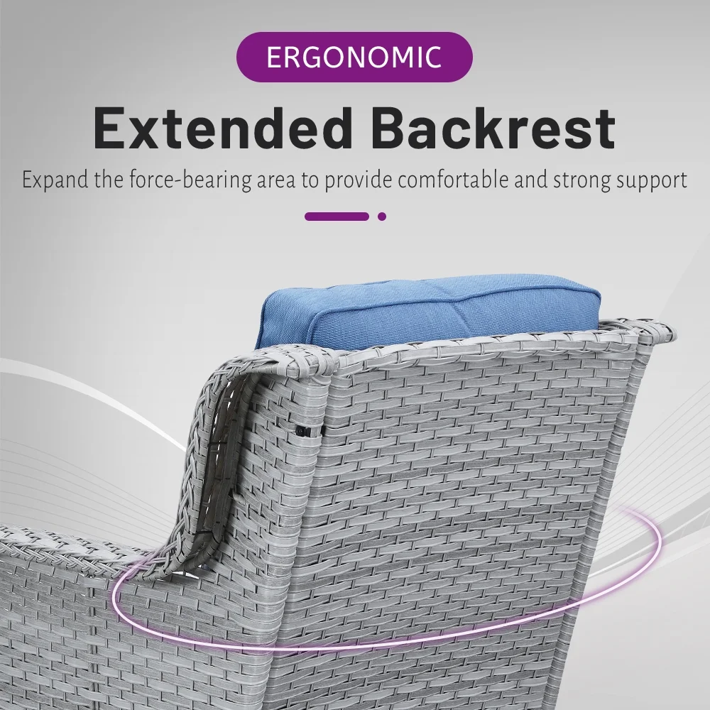 POCASSY 3 Piece Patio Set Outdoor Wicker Glider Rocking and Swivel Chairs with Cushions - Curated Treasures Market