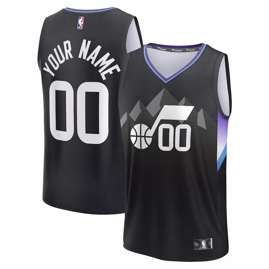 Youth Utah Jazz Fanatics Black Fast Break Custom Replica Jersey - Statement Edition