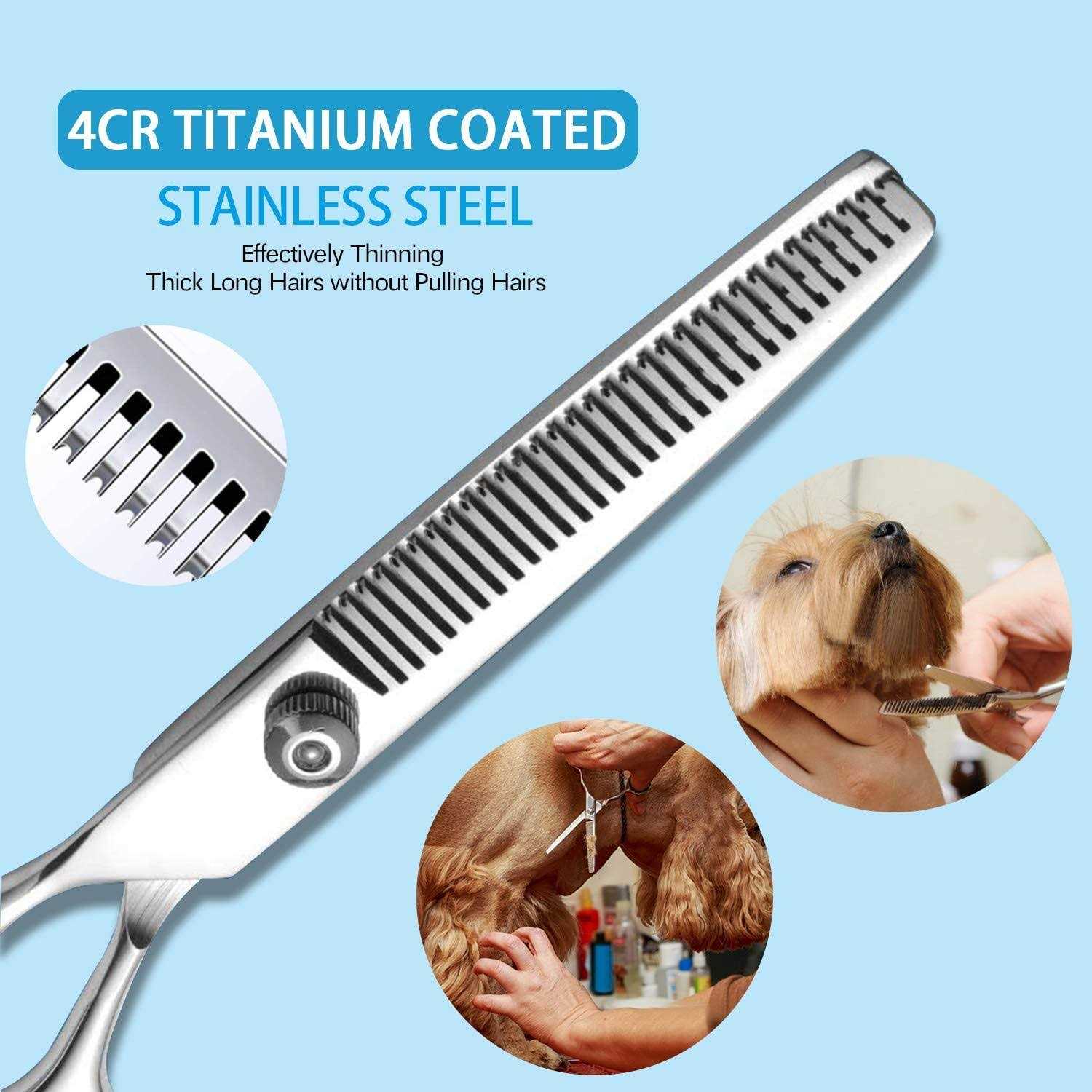 Maxshop Dog Grooming Scissors with Safety Round Tips Heavy Duty Titanium Pet Grooming Trimmer Kit