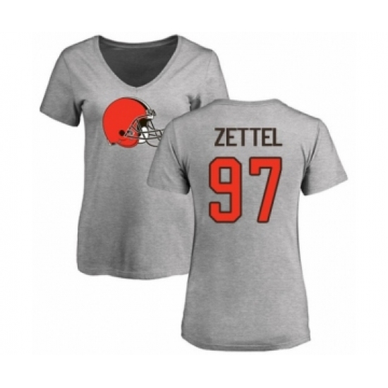 Football Women's Cleveland Browns #97 Anthony Zettel Ash Name & Number Logo T-Shirt