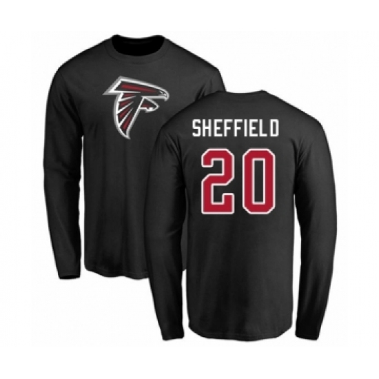 Football Atlanta Falcons #20 Kendall Sheffield Black Name & Number Logo Long Sleeve T-Shirt