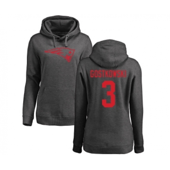 Football Women's New England Patriots #3 Stephen Gostkowski Ash One Color Pullover Hoodie