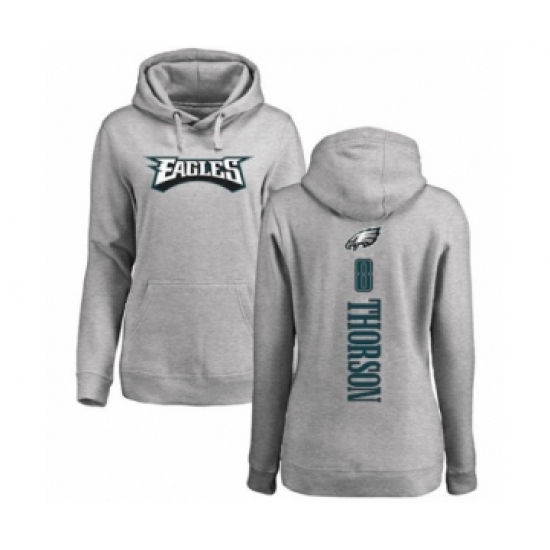 Women's Philadelphia Eagles #8 Clayton Thorson Ash Backer Pullover Hoodie