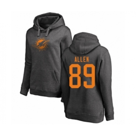 Football Women's Miami Dolphins #89 Dwayne Allen Ash One Color Pullover Hoodie