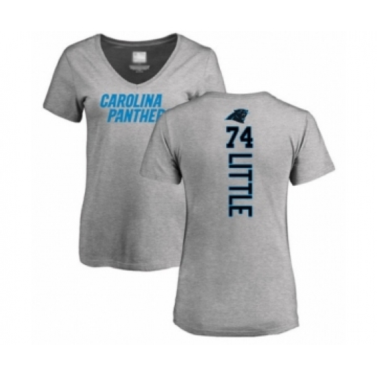Football Women's Carolina Panthers #74 Greg Little Ash Backer V-Neck T-Shirt