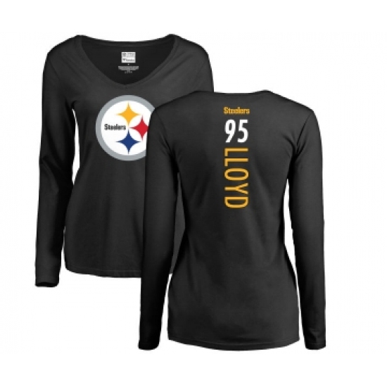 Football Women's Pittsburgh Steelers #95 Greg Lloyd Black Backer Slim Fit Long Sleeve T-Shirt