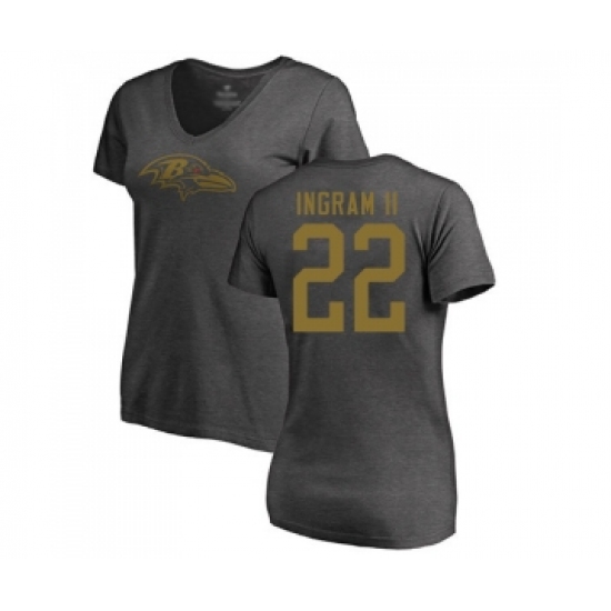 Football Women's Baltimore Ravens #22 Mark Ingram II Ash One Color T-Shirt
