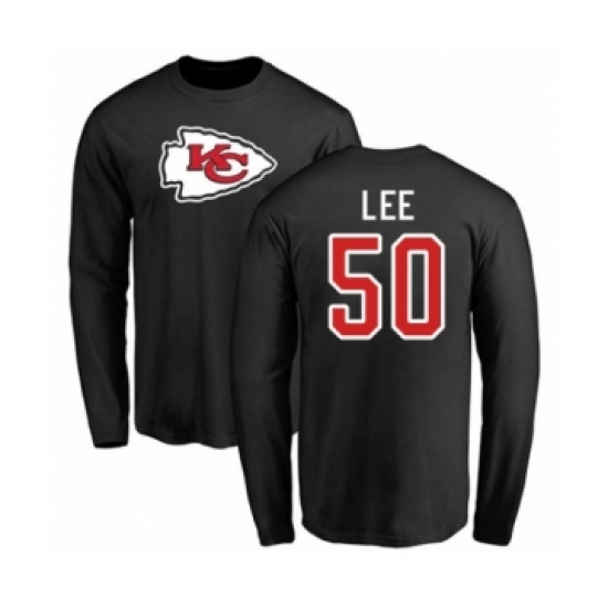 Football Kansas City Chiefs #50 Darron Lee Black Name & Number Logo Long Sleeve T-Shirt