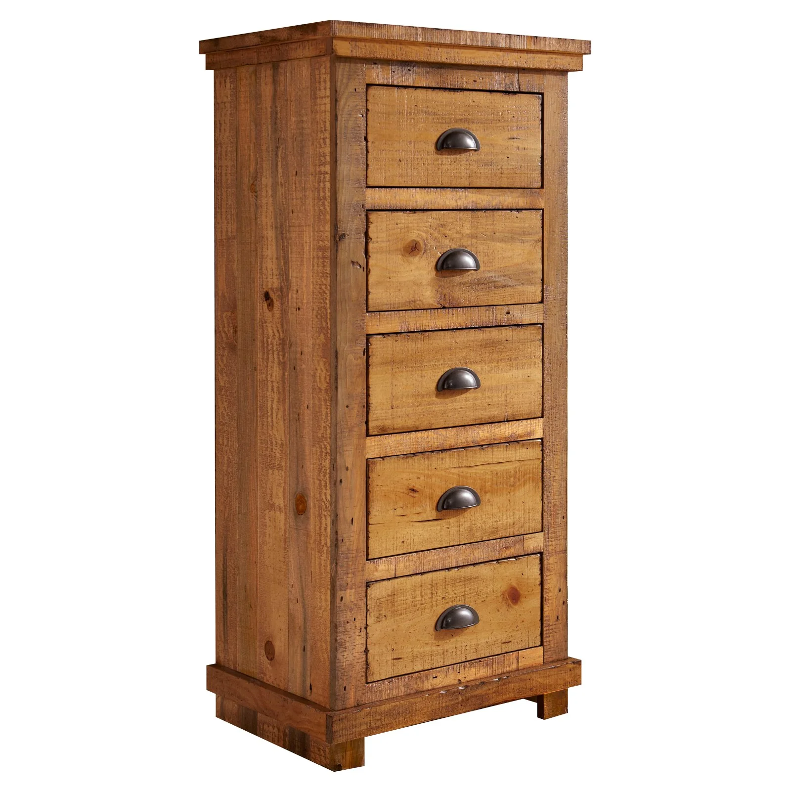 Progressive Furniture Willow 5 Drawer Wood Lingerie Chest in Distressed Pine Tan