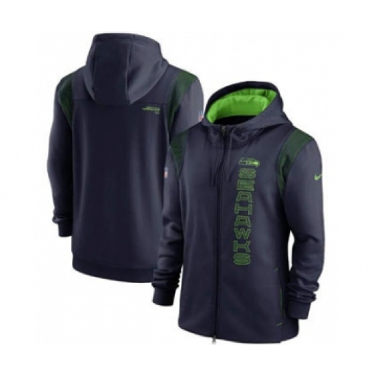 Men's Seattle Seahawks 2021 Navy Sideline Team Performance Full-Zip Hoodie