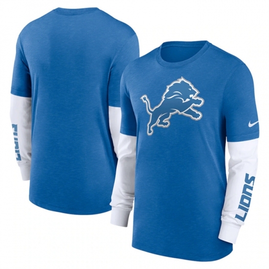 Men's Detroit Lions Heather Blue Slub Fashion Long Sleeve T Shirt