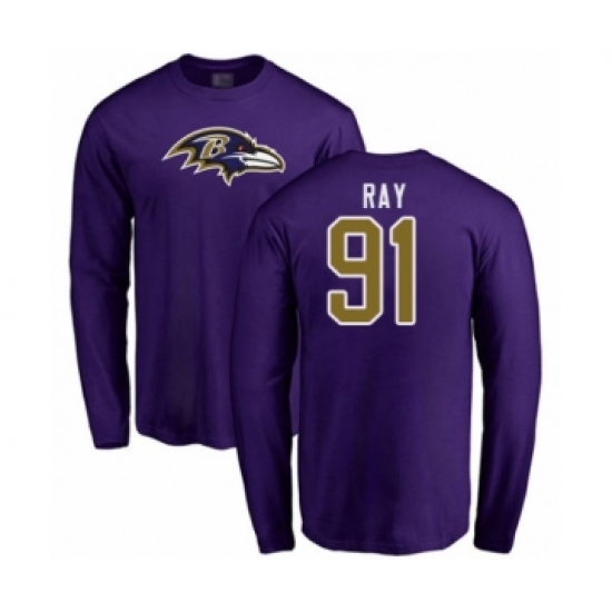 Football Baltimore Ravens #91 Shane Ray Purple Name & Number Logo Long Sleeve T-Shirt