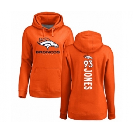 Football Women's Denver Broncos #93 Dre'Mont Jones Orange Backer Pullover Hoodie