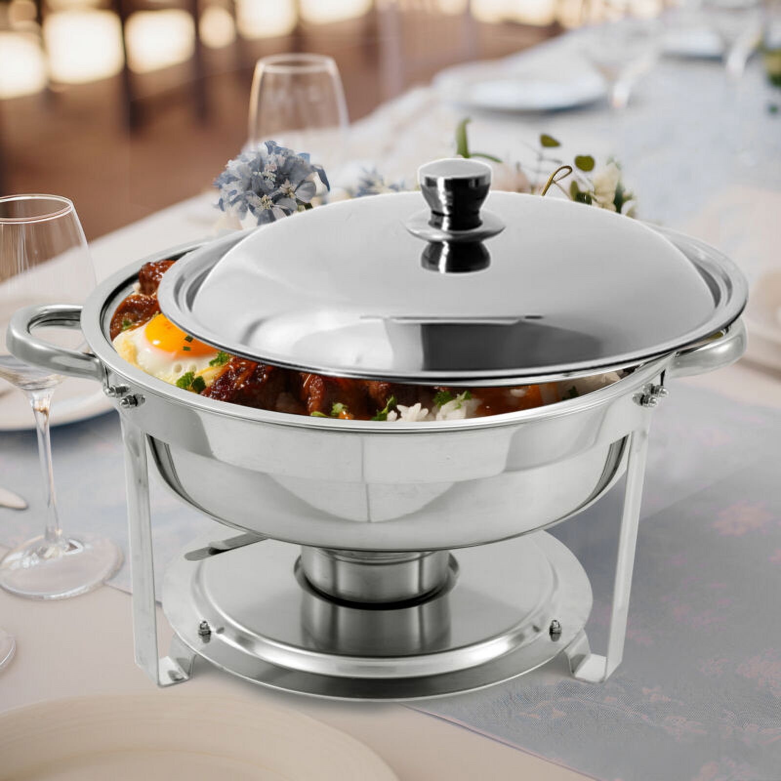 JSTUOKE Chafing Dish Set 10 Pack,2 Full Pan+4 1/3 Pan Rectangular 8QT +4 Round 5QT for Catering Party Festival - Curated Treasures Market