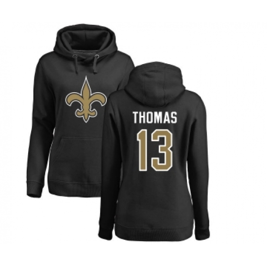 Football Women's New Orleans Saints #13 Michael Thomas Black Name & Number Logo Pullover Hoodie