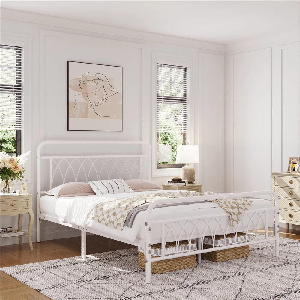 SmileMart Alora Metal Platform Bed Frame with Headboard and Footboard, Twin, Antique Gold