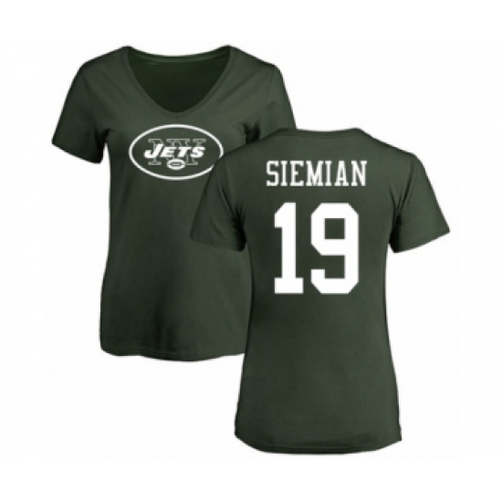 Football Women's New York Jets #19 Trevor Siemian Green Name & Number Logo T-Shirt