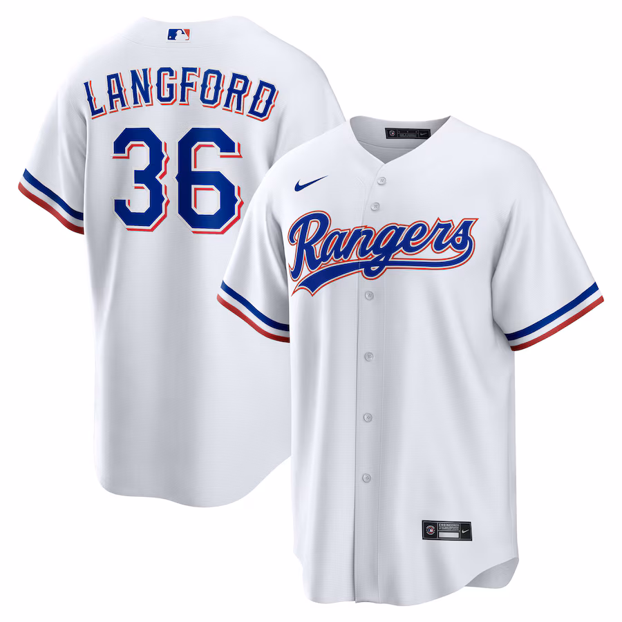 Youth Texas Rangers Wyatt Langford Nike White Home Replica Jersey