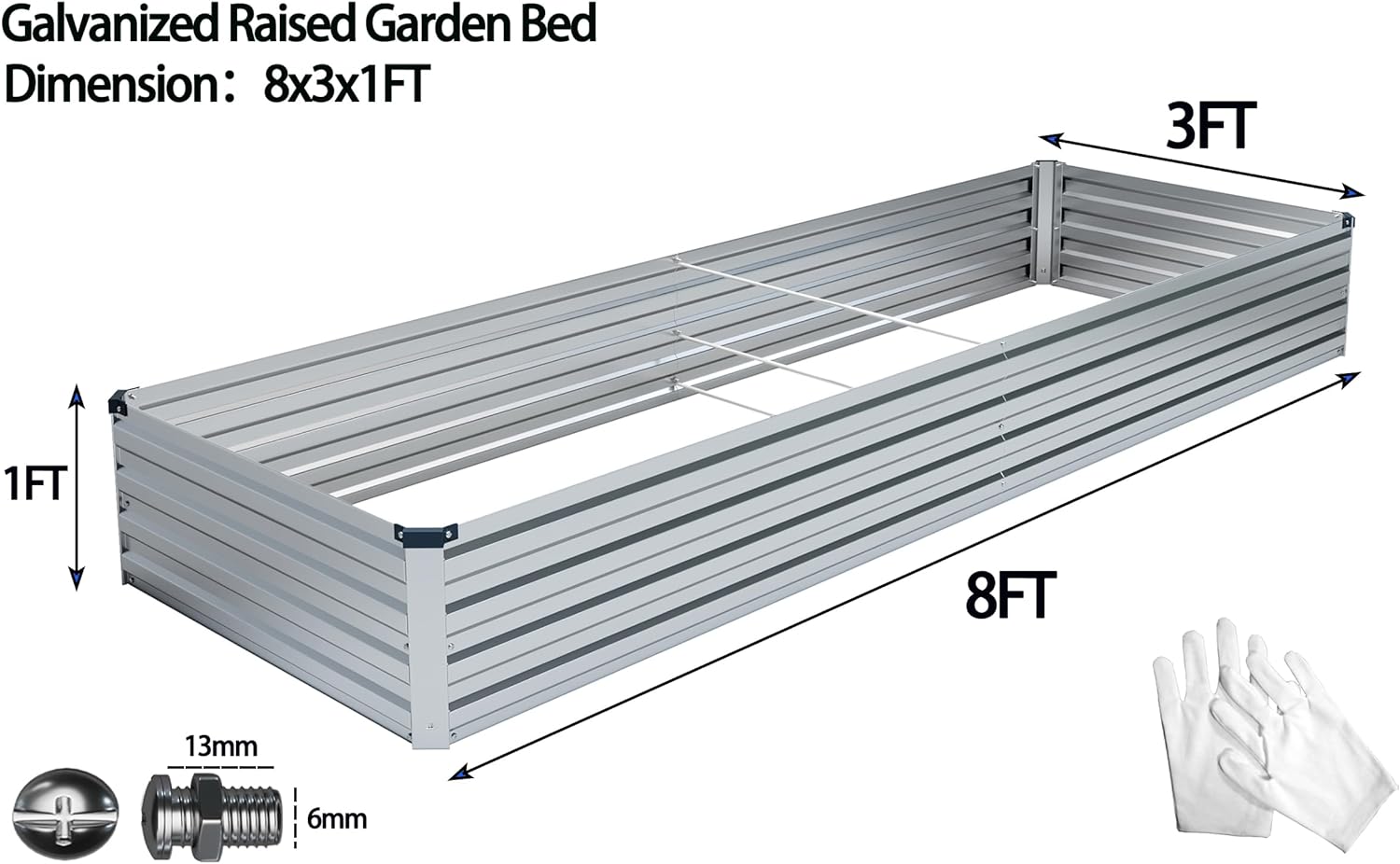 2pcs 8x3x1FT Galvanized Raised Garden Bed-Outdoor Planter Box for Vegetables,Metal Garden Bed with Corner,Planter Raised Bed,Silver - Curated Treasures Market