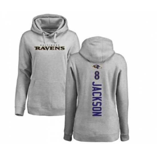 Football Women's Baltimore Ravens #8 Lamar Jackson Ash Backer Pullover Hoodie