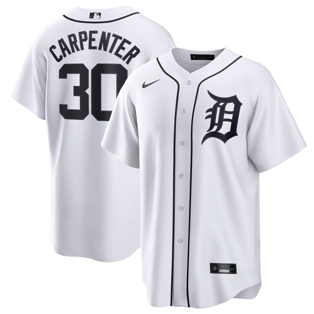 Men's  Detroit Tigers Kerry Carpenter Nike White Home Replica Jersey