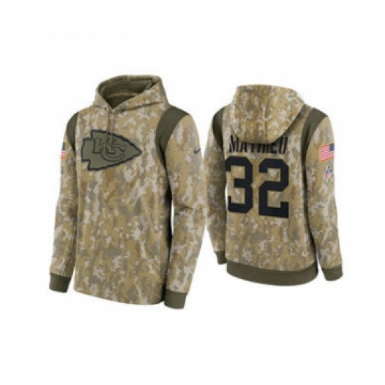 Men's Kansas City Chiefs #32 Tyrann Mathieu Camo 2021 Salute To Service Therma Performance Pullover Football Hoodie