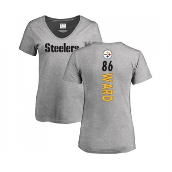 Football Women's Pittsburgh Steelers #86 Hines Ward Ash Backer V-Neck T-Shirt
